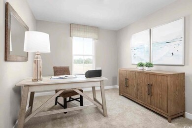 View of carpeted home office