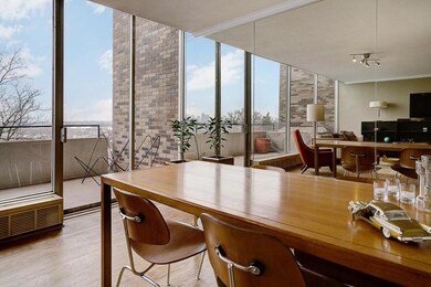 Dining room with mirrored wall