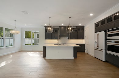 Kitchen with brushed satin nickel finishes