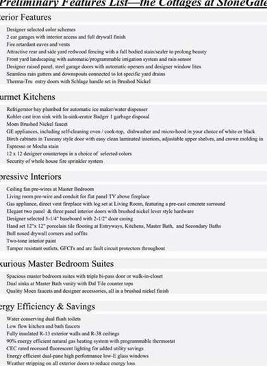 Preliminary Features List.