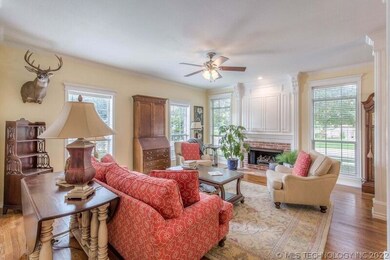 Large living area with fireplace.