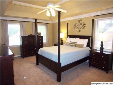 Spacious master bedroom with tray ceiling has luxu