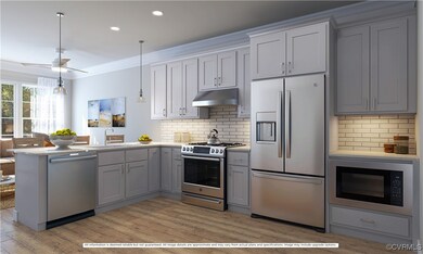 Kitchen with crown molding, appliances with stainl