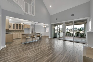 Large open concept with custom sliding doors that