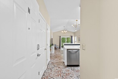 Interior space featuring pendant lighting, a notab