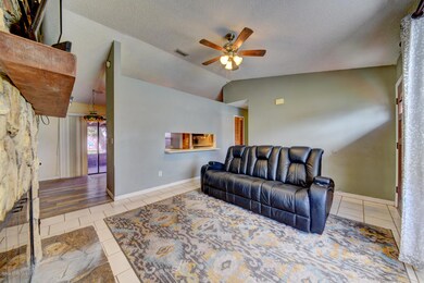 living room with cathedral ceiling