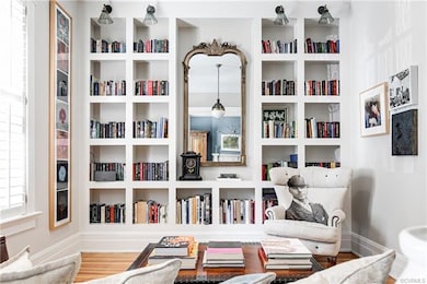 Living Room with custom shelving