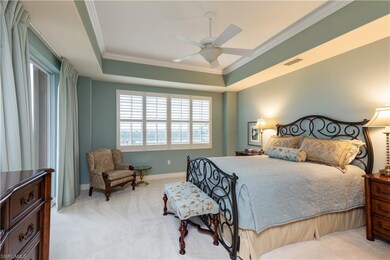 Master suite with plantation shutters, crown moldi