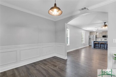 View from the dining room to the living area and k