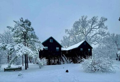 cabin winter view front view