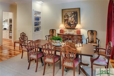 Dining room with heart pine floors and built-ins f