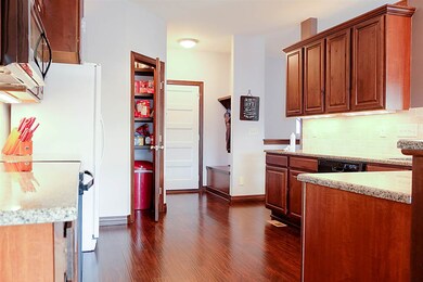 Walk-in pantry with motion activated light.