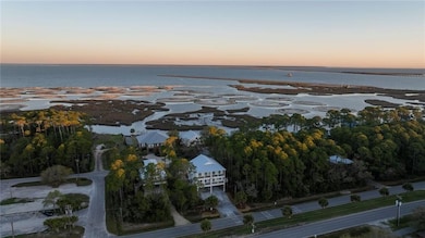 Aerial view at dusk of a water view
