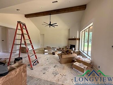 Living area featuring a fireplace and a ceiling fan