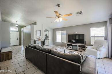 Living area with vaulted ceilings