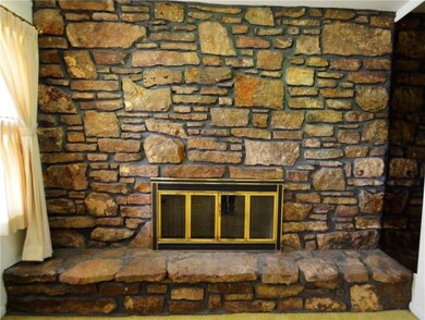 Wood-burning fireplace.