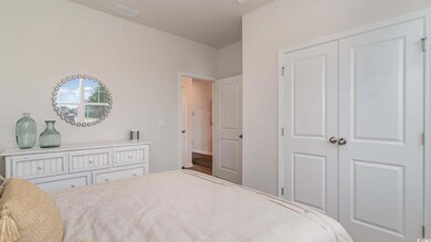 Bedroom with a closet and hardwood / wood-style fl