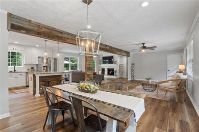 Recessed lighing in dining area.