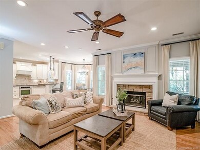 Open floor plan with beautiful stone fireplace