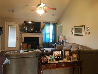 Living room with fireplace. 