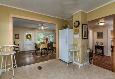 kitchen open to dining area