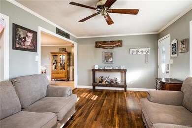 living room with beautiful original hardwood floors