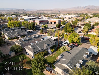 Aerial perspective of suburban area featuring mountains