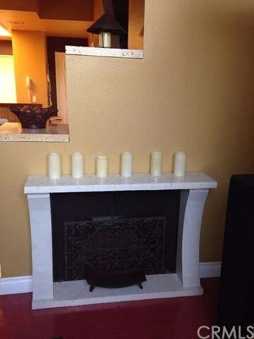 Custom polished concrete fireplace.
