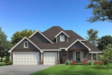 Craftsman-style home with board and batten siding, a front lawn, concrete driveway, and a garage