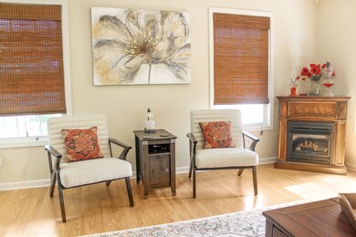 The living room has a gas fireplace.