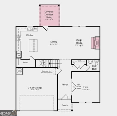 First Floor Plan - Additional highlights include: covered back patio, and a fireplace in the great room