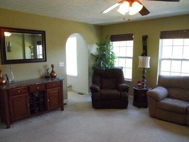 Living room with ceiling fan, 3 windows for lots o