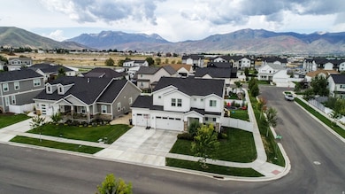 Aerial perspective of suburban area featuring mountains
