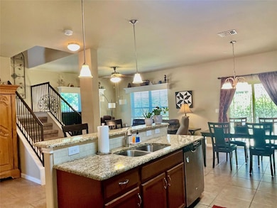 Kitchen featuring hanging light fixtures, dishwas
