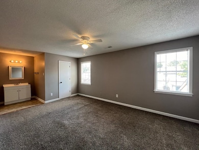 Unfurnished bedroom with multiple windows, a textu