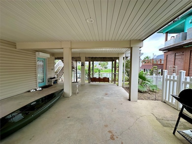 Covered patio leads to the water
