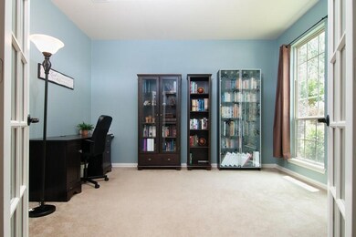 Quiet study off entry with soft blue walls, lots o