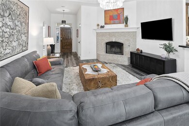 Living room featuring dark hardwood / wood-style f