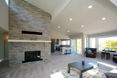 Floor to ceiling wood burning fireplace completely