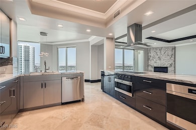 Open Concept Remodeled Kitchen with a raised ceili