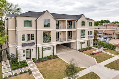 Modern farmhouse with brick siding, driveway, a residential view, and a front yard