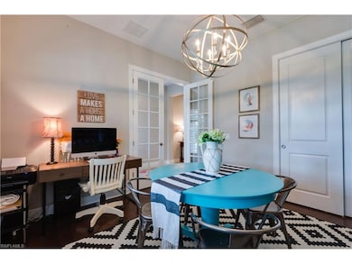 French doors lead into the office which features a