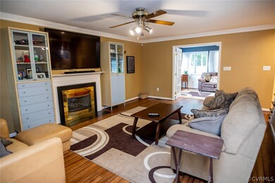 Family room, newer bamboo floors, built-in cabinet