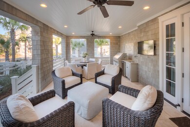 Outdoor kitchen and seating area