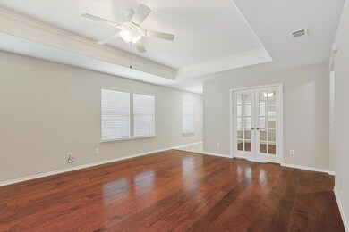 Living Room with Trey Ceiling and Ceiling Fan