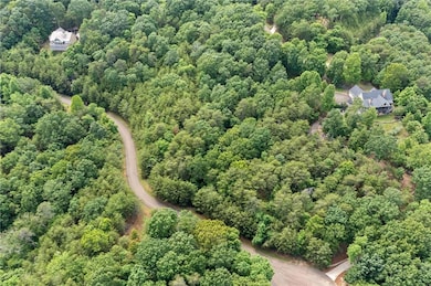 Aerial view of a heavily wooded area