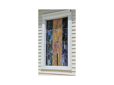 Mud Room. Stained glass window in mud room