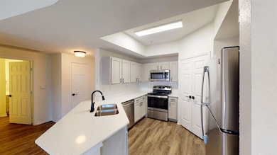 Kitchen featuring stainless steel appliances, a si