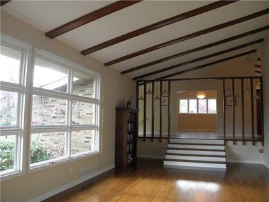 Living Room. Cathedral ceiling with wood beams.  S