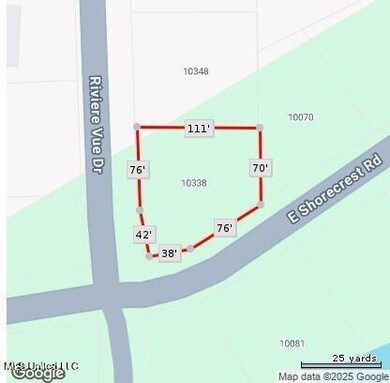 corner lot dimensions on lot, 10338 Rive